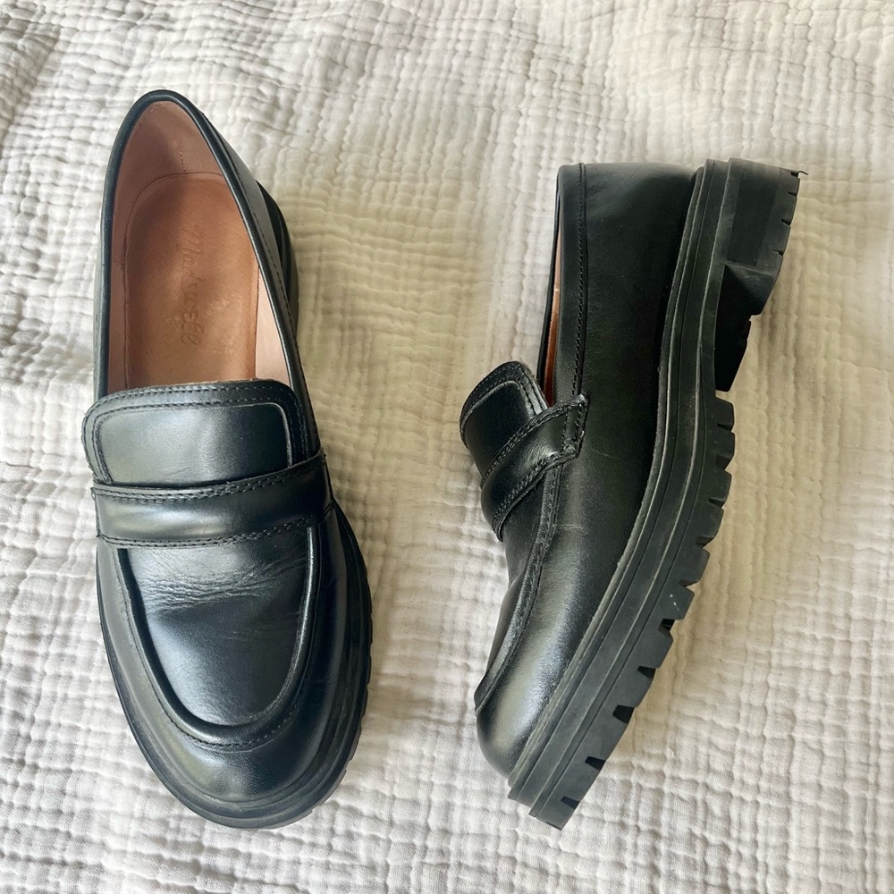 Madewell Black Leather Lug Sole Penny Loafers - Picture 10 of 10